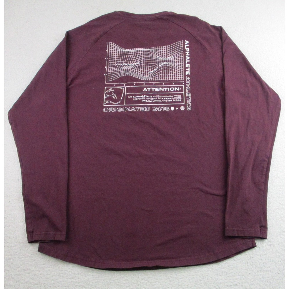 Alphalete Shirt Mens 2XL Burgundy Long‎ Sleeve Performance Fit Athletic Raglan